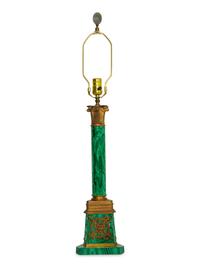A Gilt Bronze Mounted Malachite Lamp and a French Cut Glass Columnar Lamp