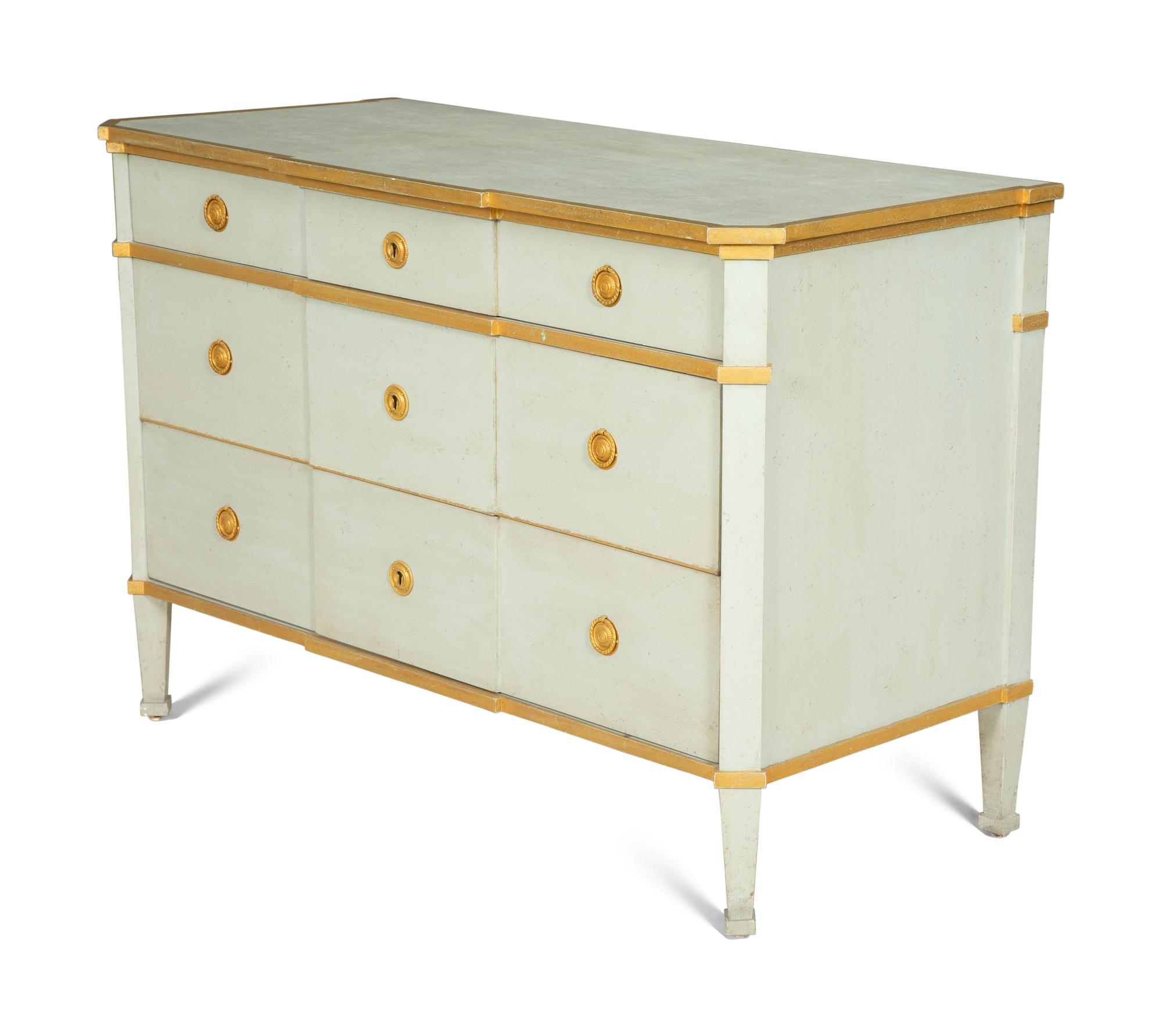 A Green Painted and Parcel Gilt Chest of Drawers