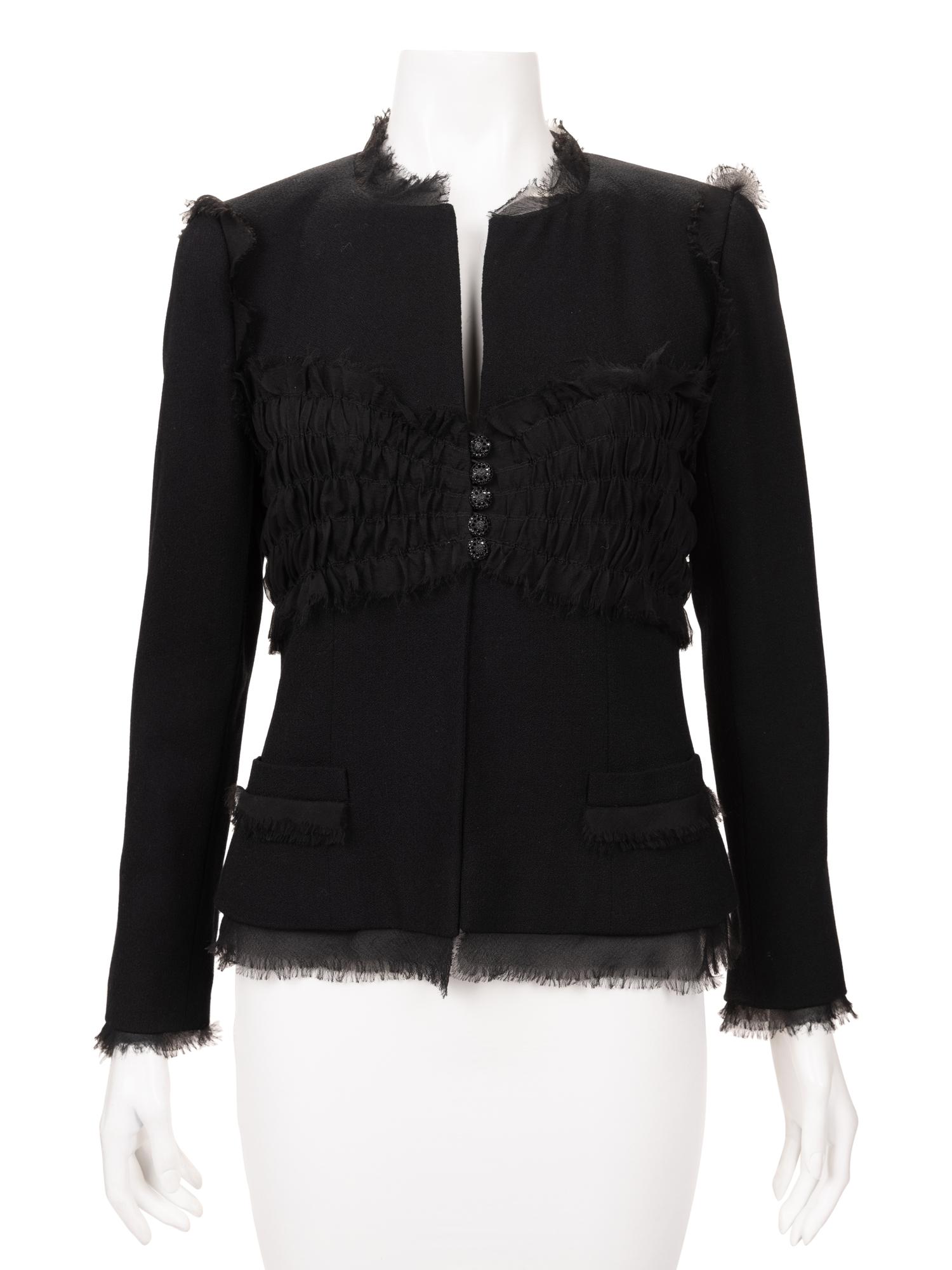 Chanel Wool Jacket with Ruched Chiffon, 1990-2000s