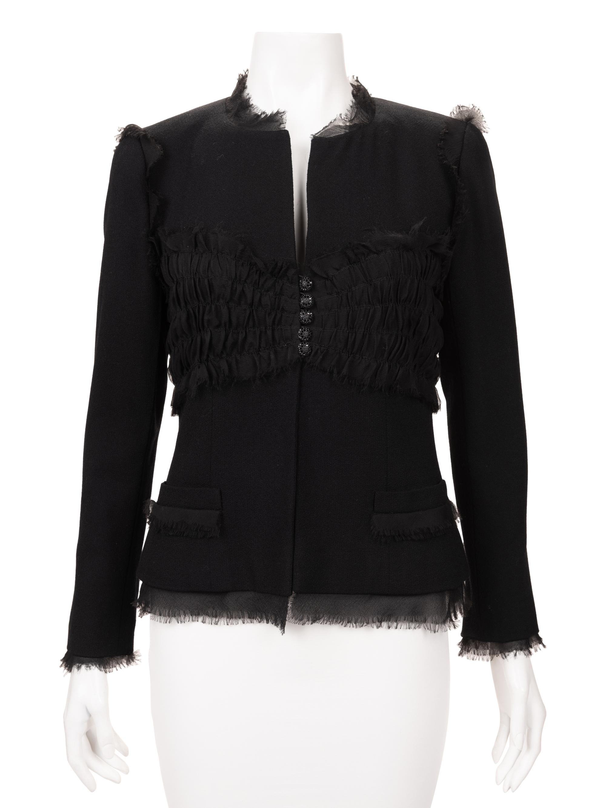 Chanel Wool Jacket with Ruched Chiffon, 1990-2000s