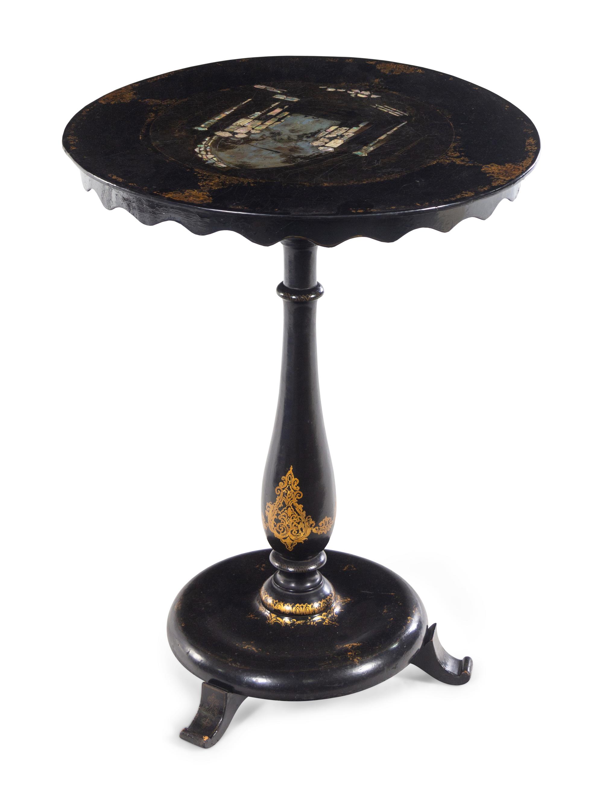 A Victorian Mother-of-Pearl Inlaid Papier-Mâché Table
