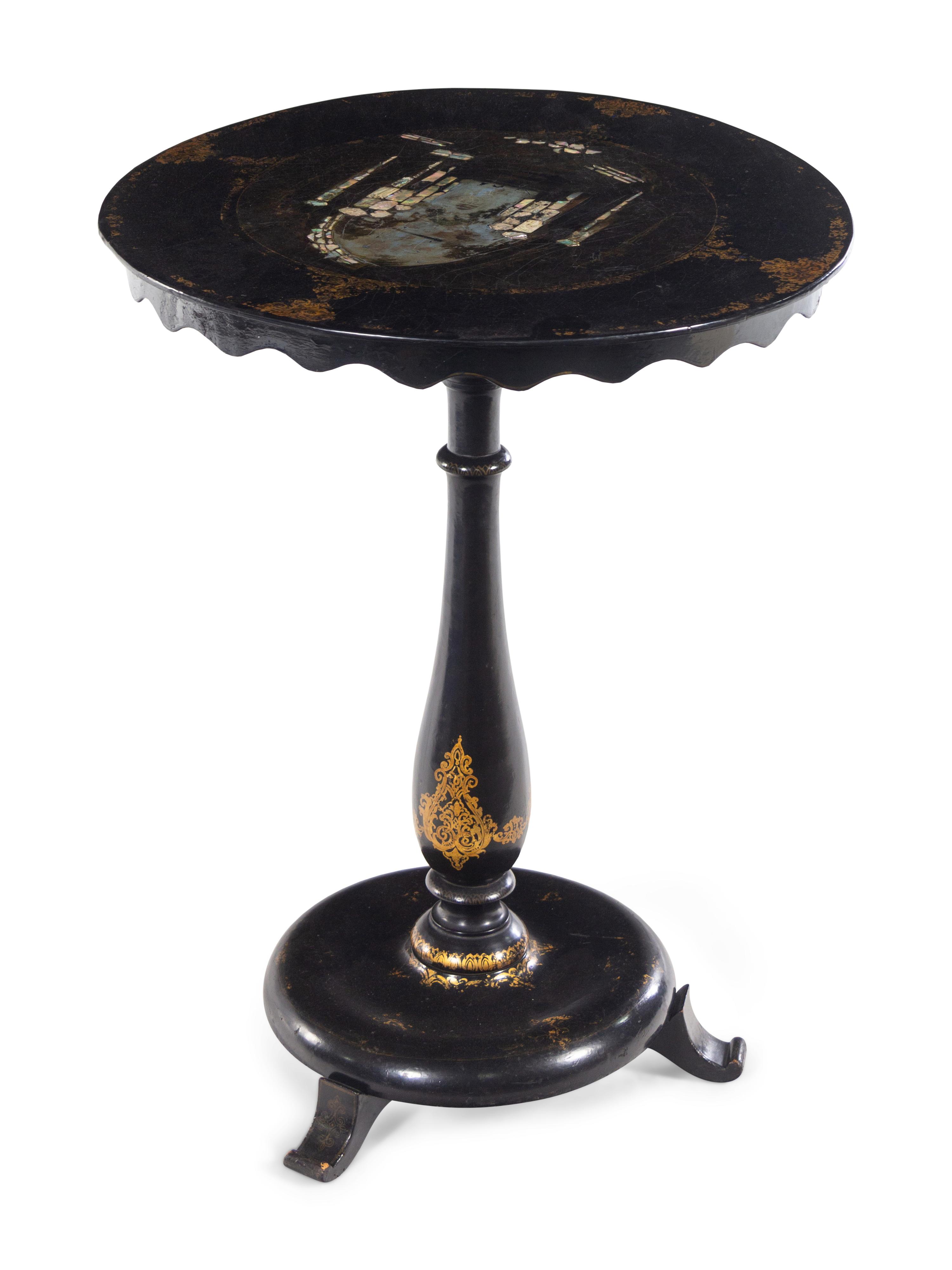 A Victorian Mother-of-Pearl Inlaid Papier-Mâché Table