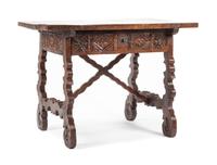 A Spanish Baroque Walnut Work Table Height 32 x width 43 x depth 28 1/2 inches. — 17TH/18TH CENTURY AND LATER