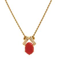 A 14 Karat Yellow Gold, Coral and Diamond Pendant, 5.40 dwts.