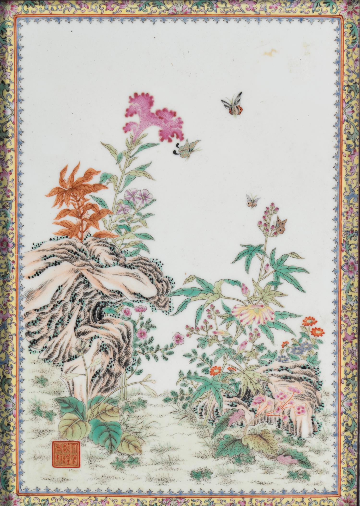 Two Chinese Famille Rose 'Flowers' Porcelain Hanging Panels