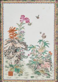 Two Chinese Famille Rose 'Flowers' Porcelain Hanging Panels