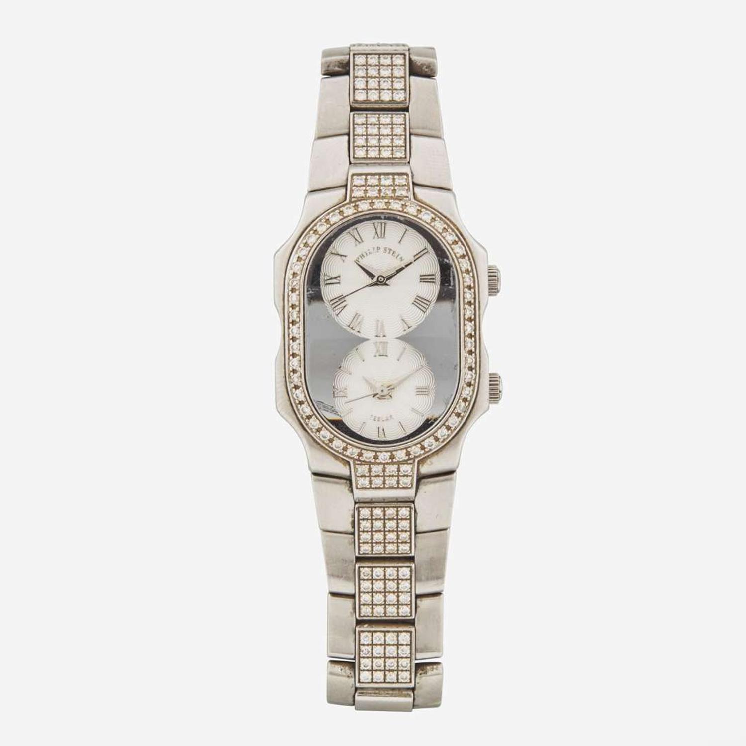 A Philip Stein Teslar Dual Time Zone Diamond Bracelet and Bezel Watch Philip Stein