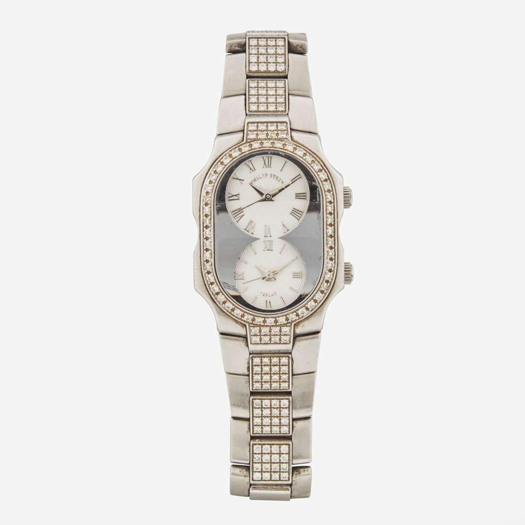 A Philip Stein Teslar Dual Time Zone Diamond Bracelet and Bezel Watch Philip Stein