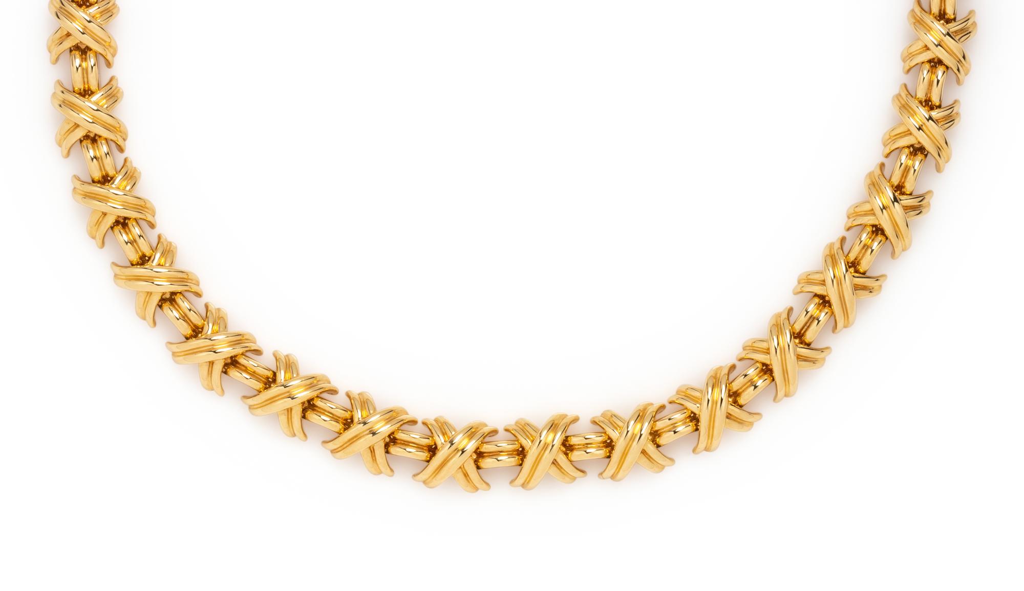 TIFFANY & CO., YELLOW GOLD 'X' NECKLACE