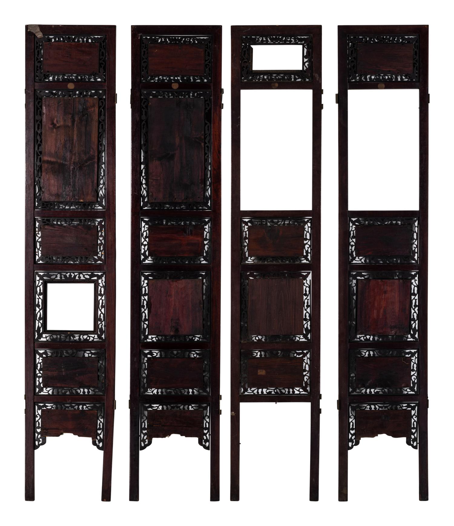 A Chinese Porcelain Inset Hardwood Eight-Panel Screen