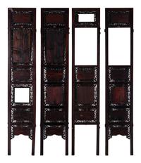 A Chinese Porcelain Inset Hardwood Eight-Panel Screen