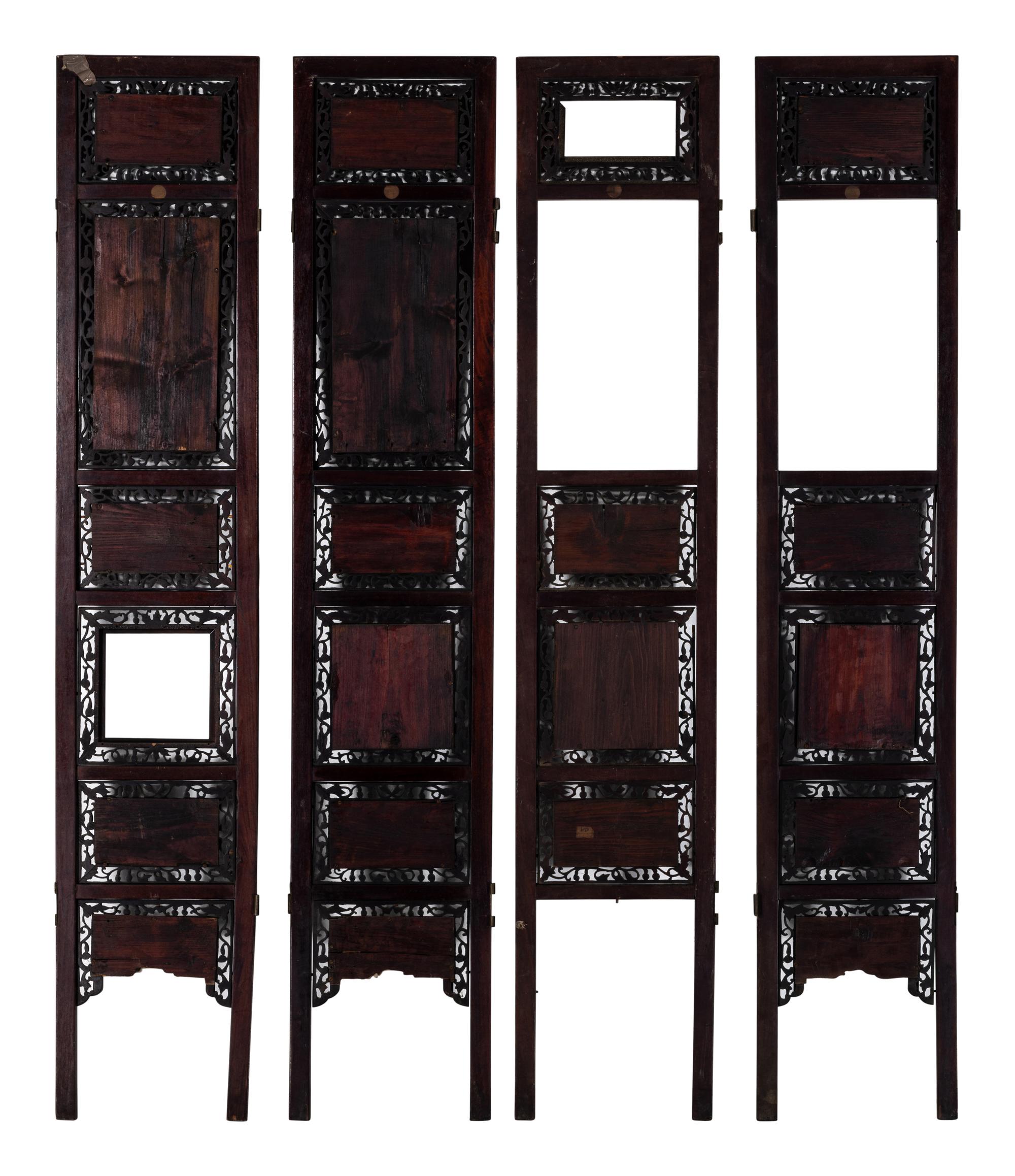 A Chinese Porcelain Inset Hardwood Eight-Panel Screen