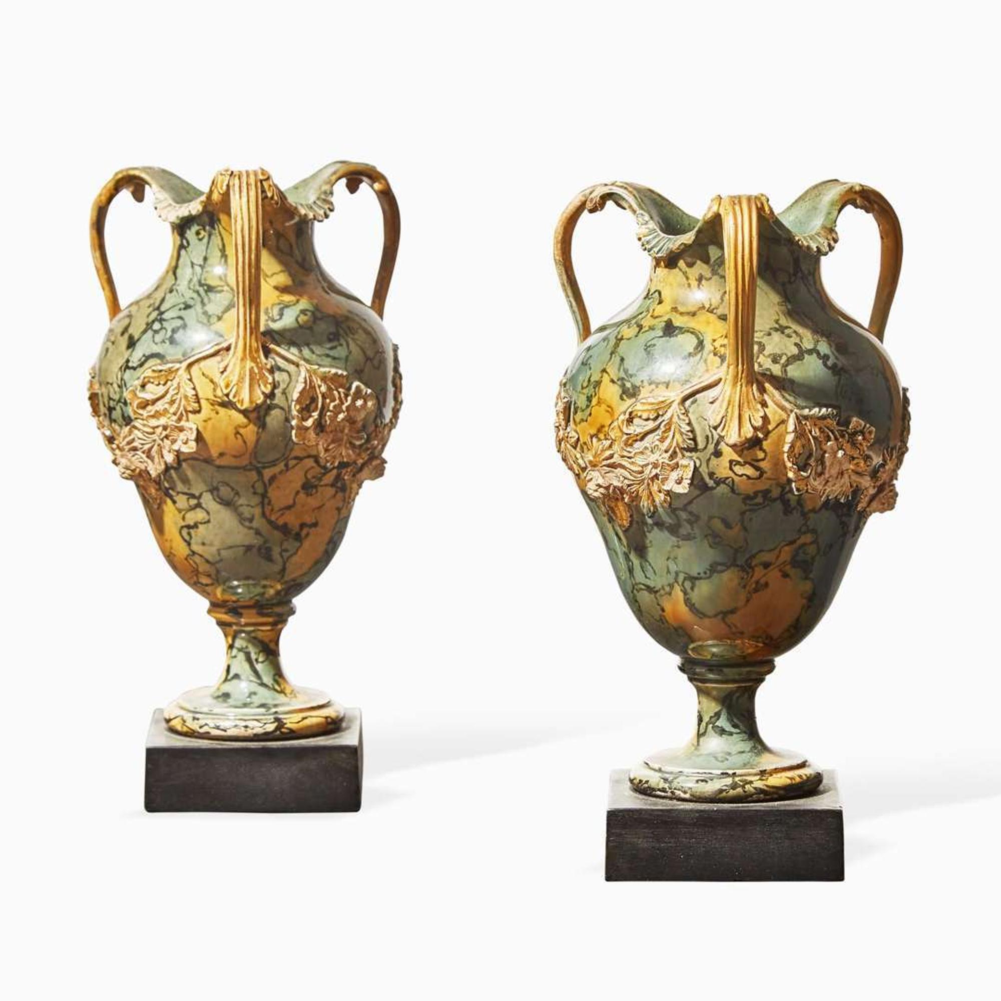A Pair of Wedgwood & Bentley Variegated Three-Handled Vases UK, 1770s