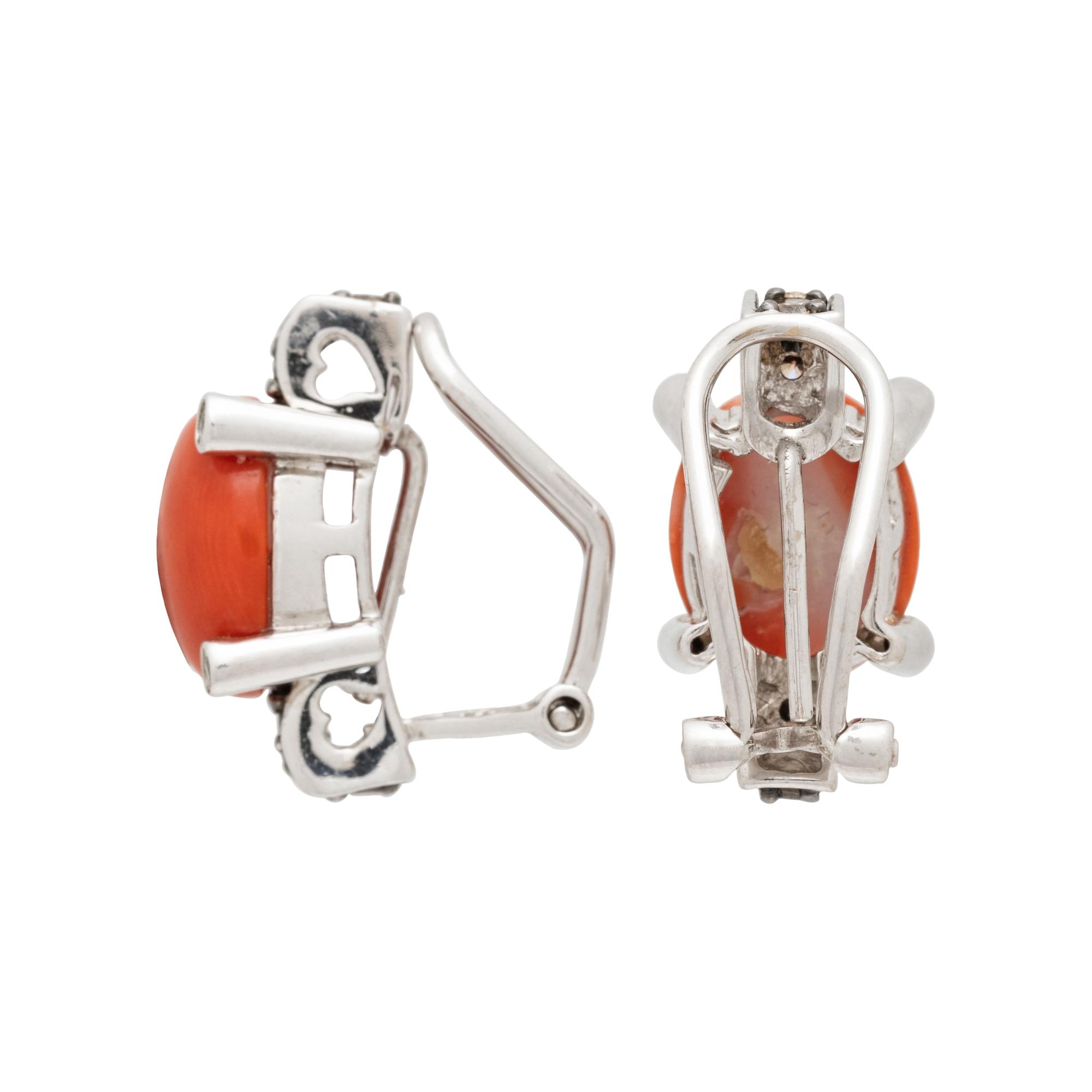 CORAL, DIAMOND AND COLORED DIAMOND EARCLIPS
