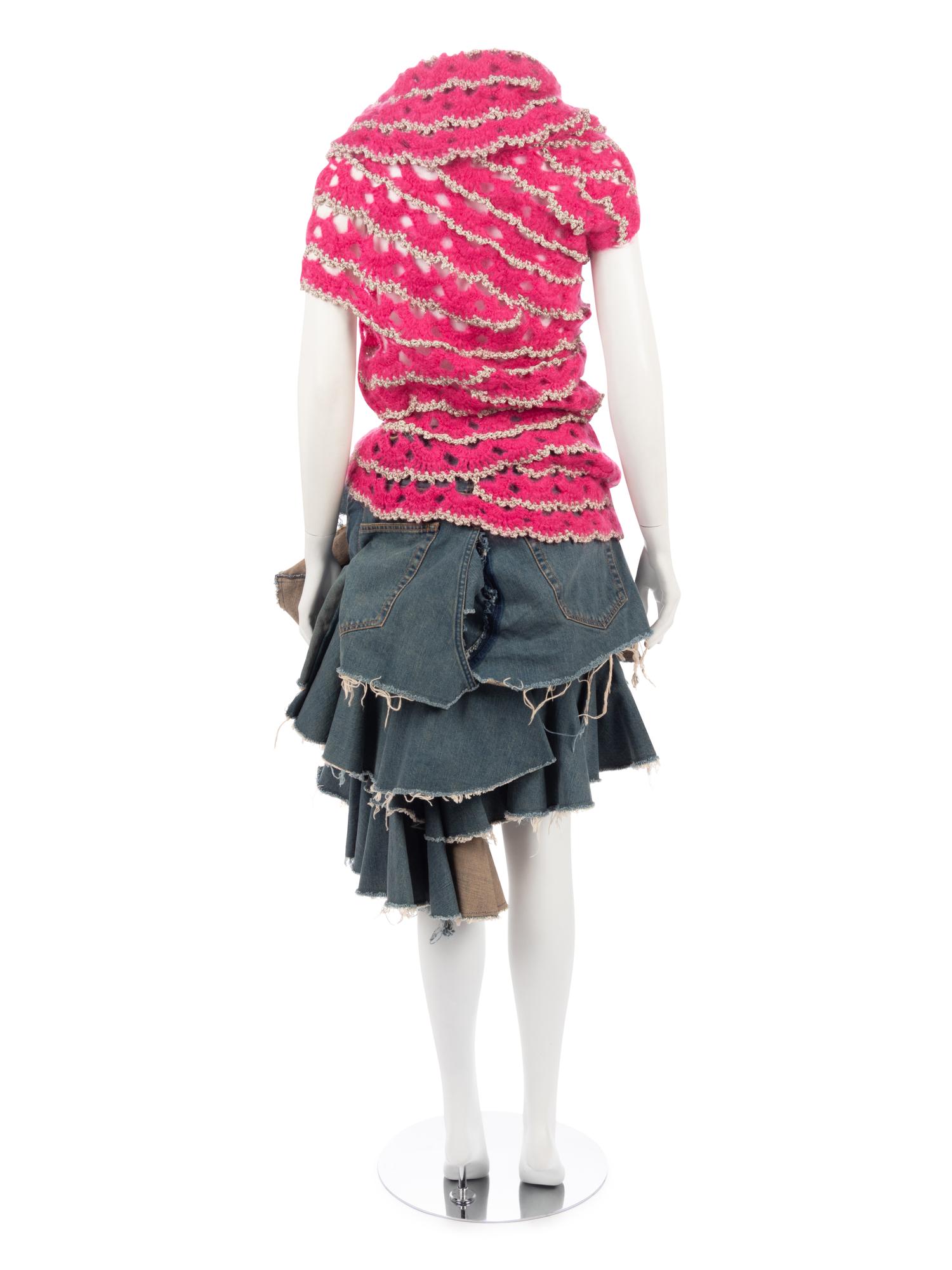 Junya Watanabe Thick Cowlneck Sweater and Reconstructed Jeans Skirt, Fall/Winter 2004
