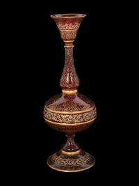 A Persian Market Gilt Decorated Cranberry Glass Vase