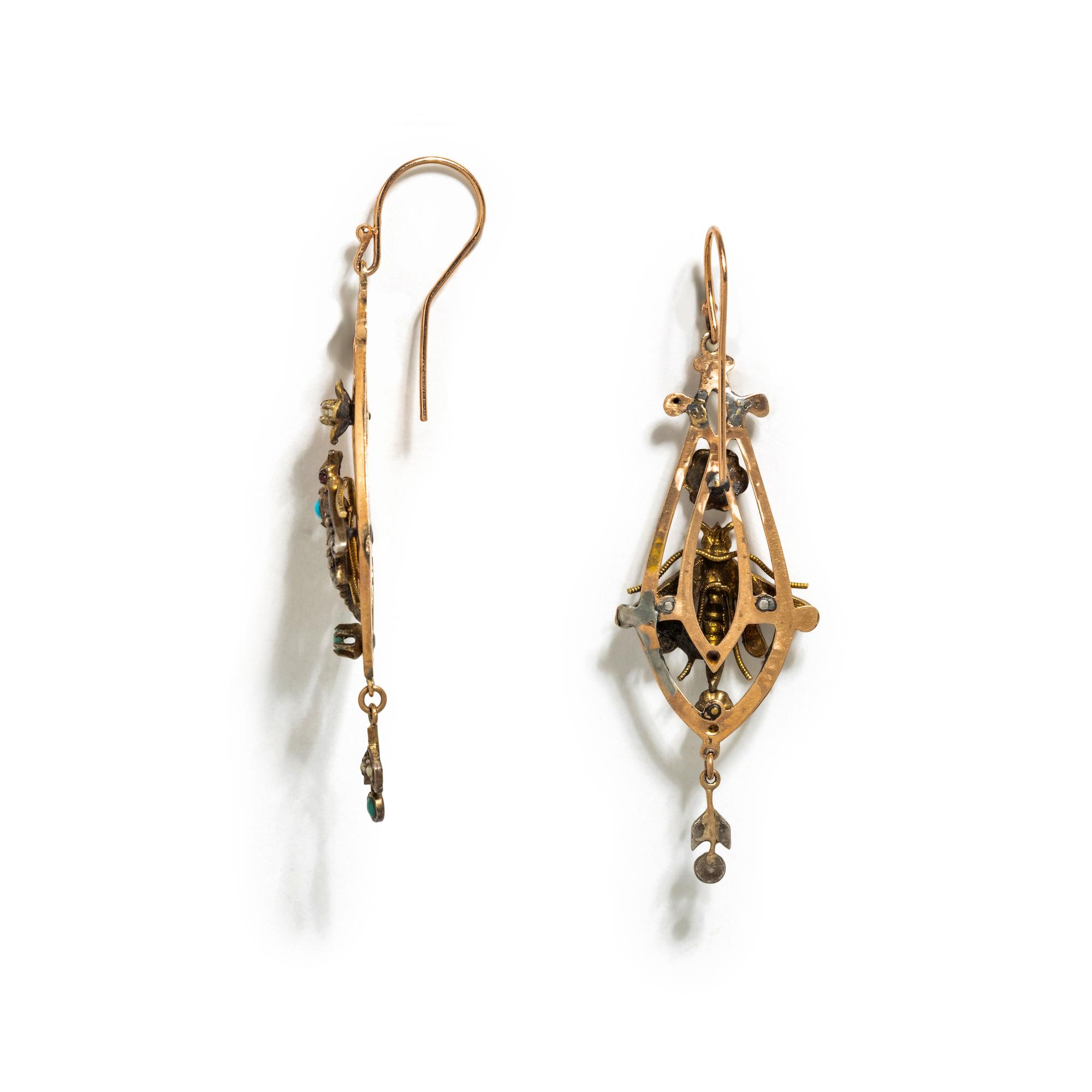 VICTORIAN, TURQUOISE AND SEED PEARL EARRINGS