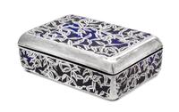 A Silver Overlay Glass Covered Box Width 6 1/4 inches.