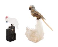 A Carved Rock Crystal Figure of a Cockatoo and a Carved Agate Figure of a Parrot