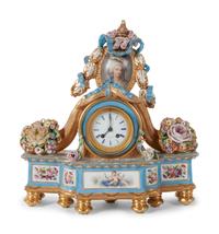 A Jacob Petit Porcelain Figural Mantle Clock