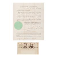 Johnson, Andrew (1808-1875). Partly engraved document signed ("Andrew Johnson"), Nashville, 23 May 1854.