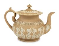 A Collection of Nine English Salt Glazed Relief Form Teapots, Pitchers and Creamers — 19TH/20TH CENTURY
