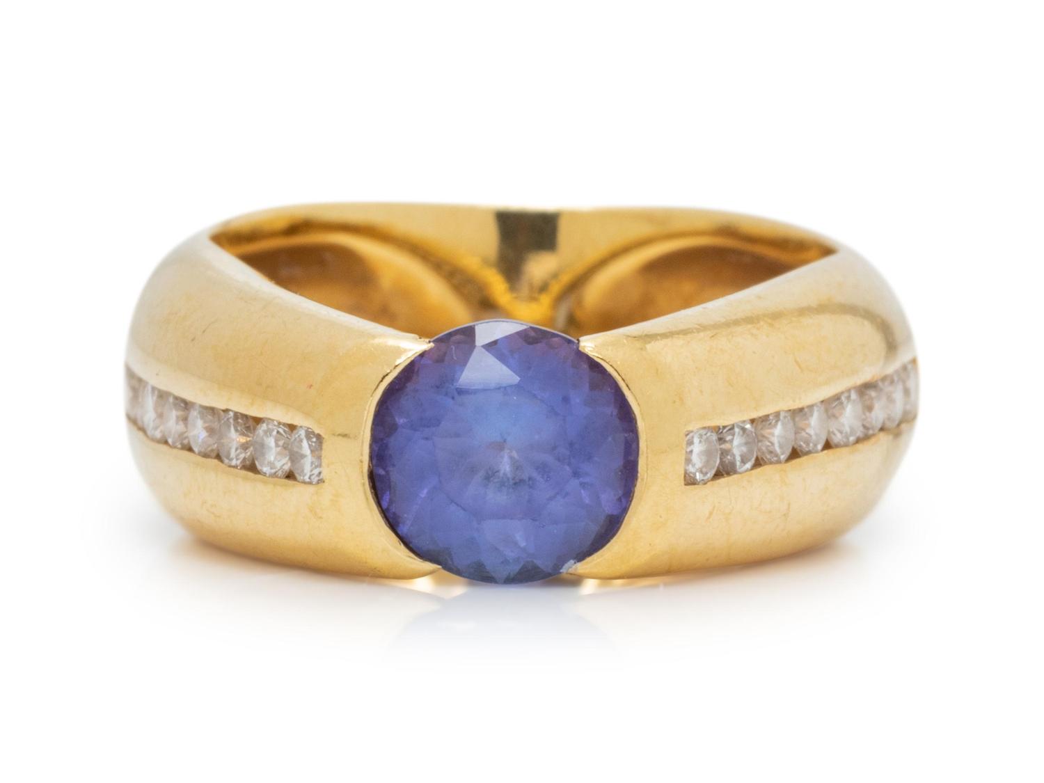 An 18 Karat Yellow Gold, Tanzanite and Diamond Ring,