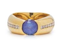An 18 Karat Yellow Gold, Tanzanite and Diamond Ring,