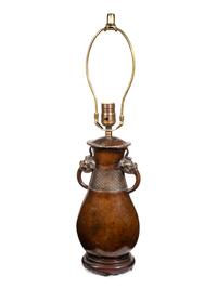 A Japanese Bronzed Metal Vase Mounted as a Lamp