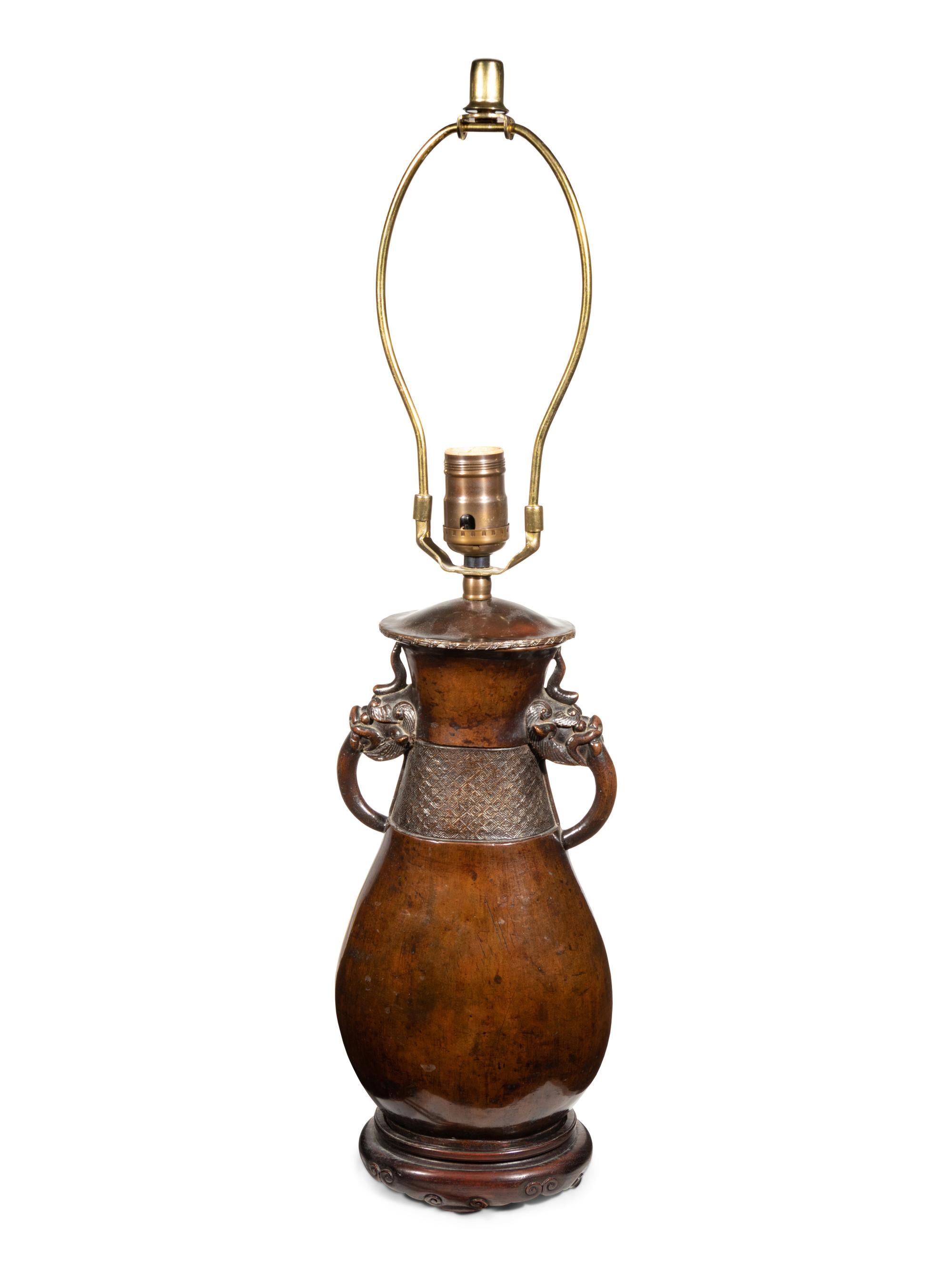 A Japanese Bronzed Metal Vase Mounted as a Lamp