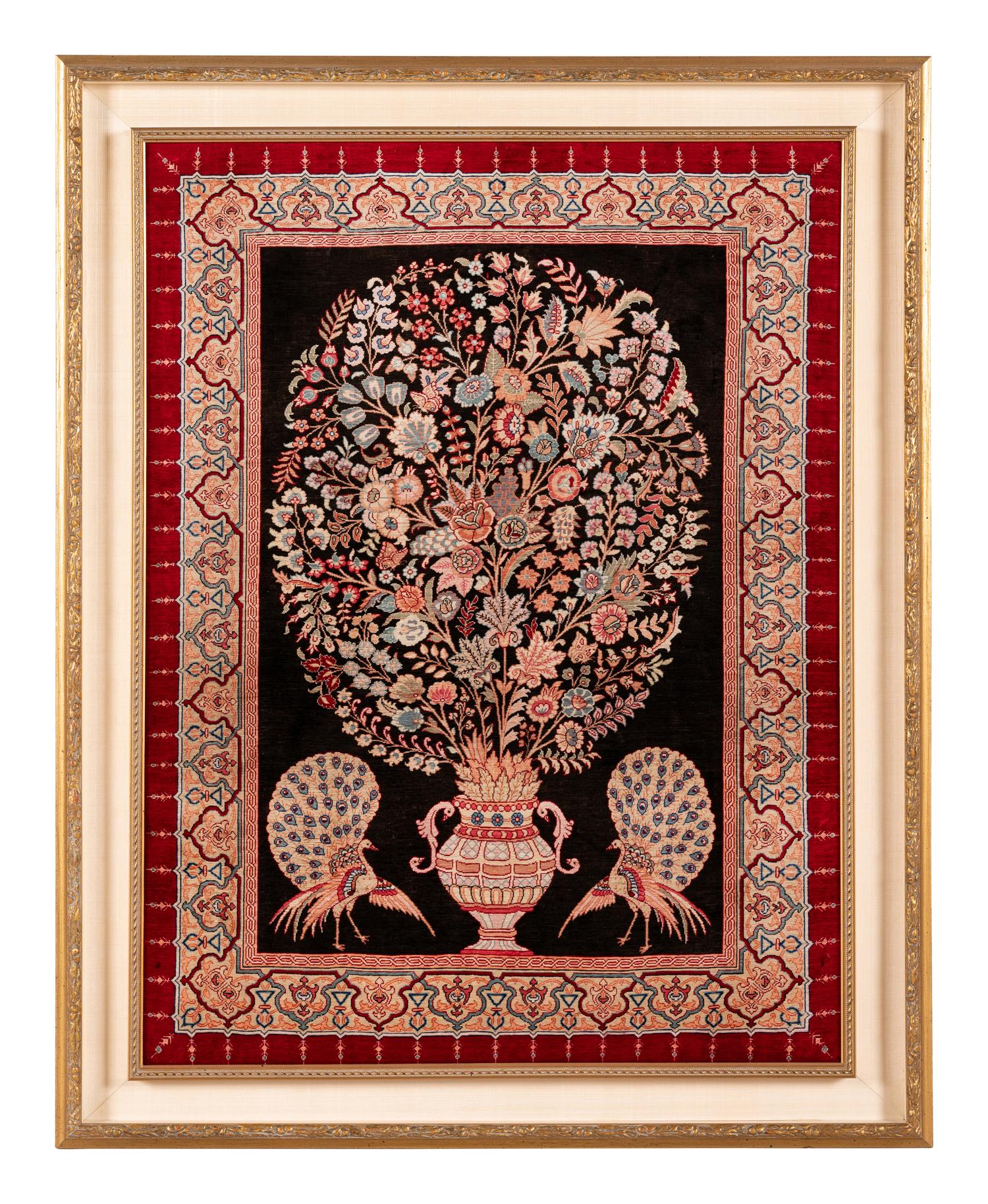 A Pair of Qum Silk and Wool Pictorial Rugs
