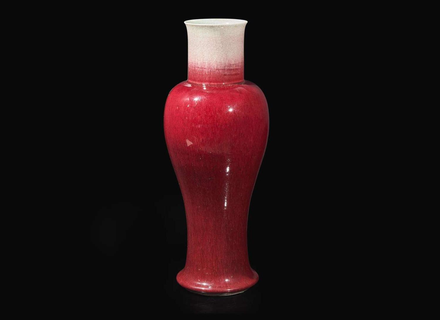 A large Chinese "Langyao" copper red-glazed baluster vase, Kangxi period 郎窯紅觀音瓶 清 康熙