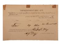 [CIVIL WAR]. "Impressment Receipt" for identified enslaved man. Macon, Mississippi, 11 Feb. 1865.