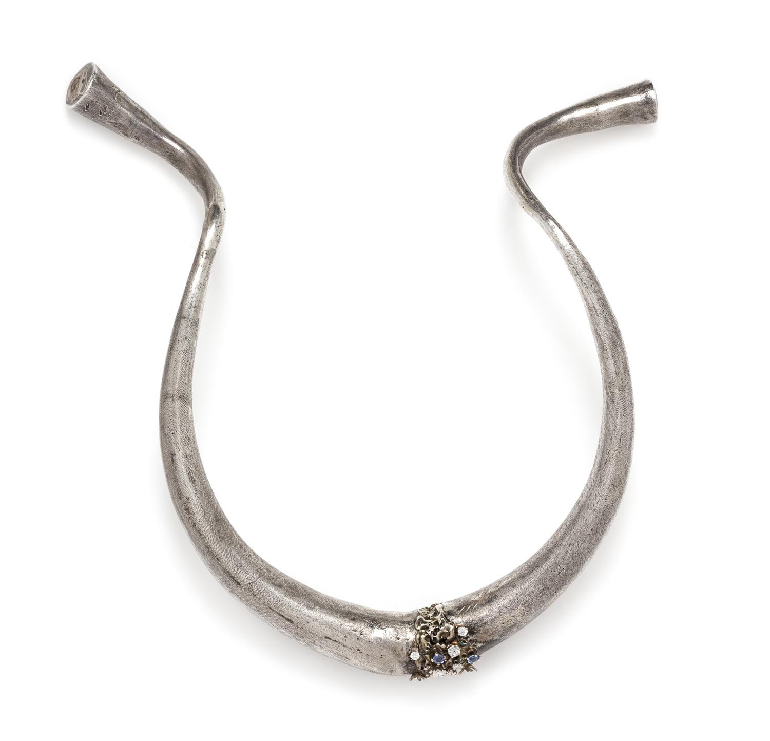 A Modernist Sterling Silver, Diamond and Sapphire "Omega" Necklace, Robert Pringle, Circa 1972, 76.80 dwts.