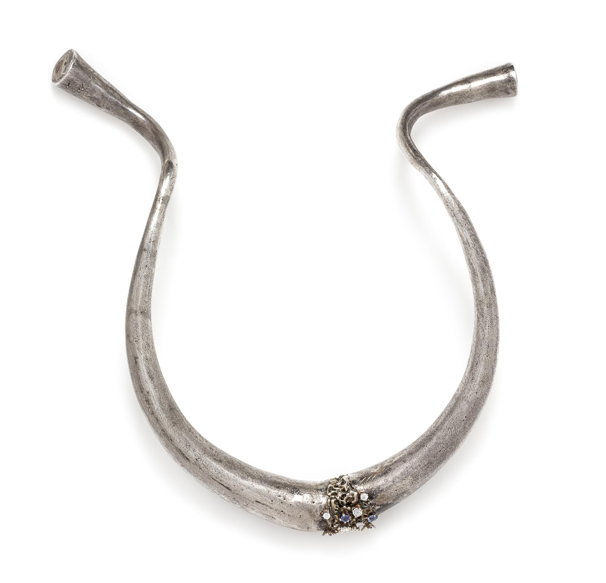 A Modernist Sterling Silver, Diamond and Sapphire "Omega" Necklace, Robert Pringle, Circa 1972, 76.80 dwts.