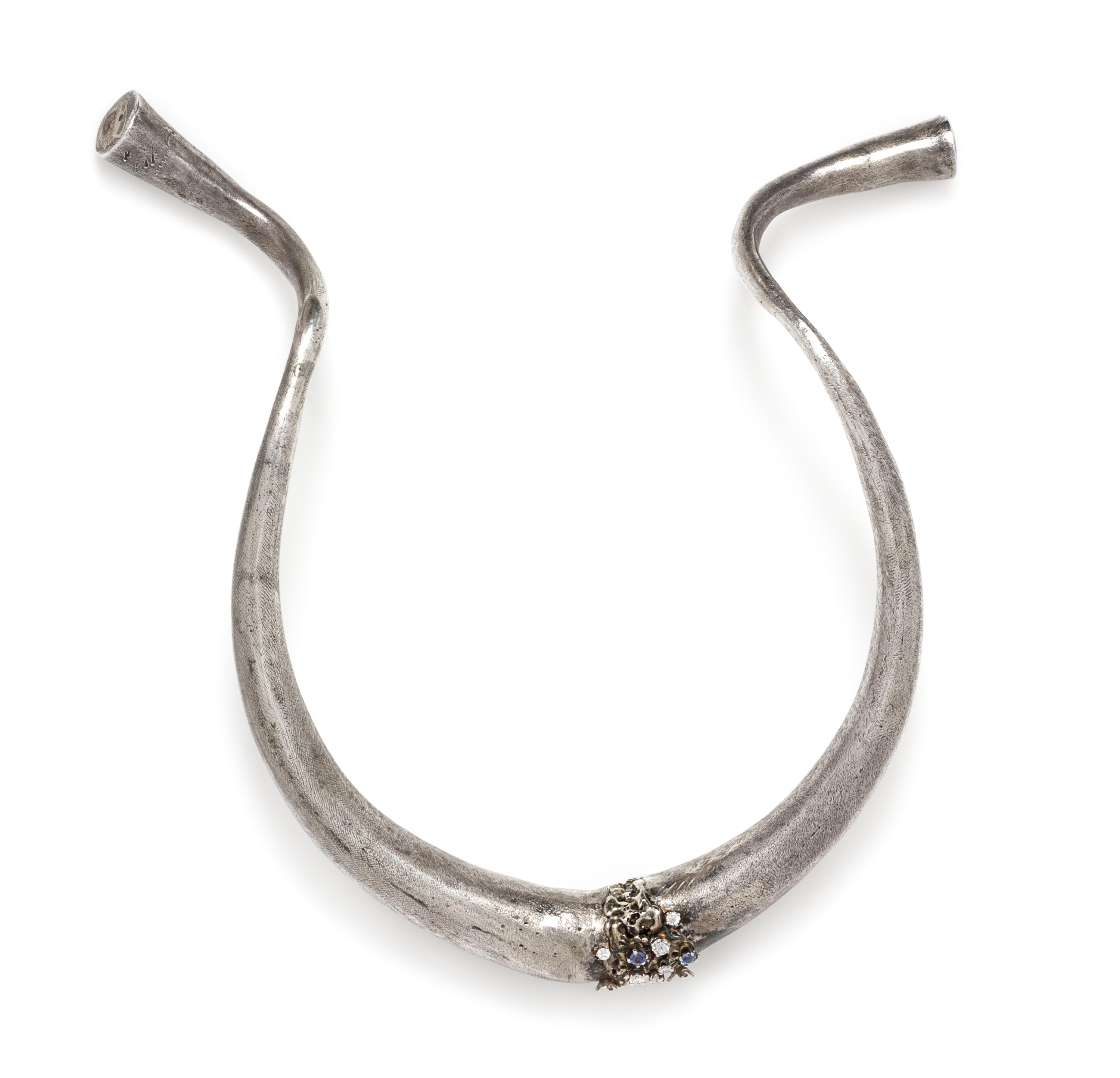 A Modernist Sterling Silver, Diamond and Sapphire "Omega" Necklace, Robert Pringle, Circa 1972, 76.80 dwts.