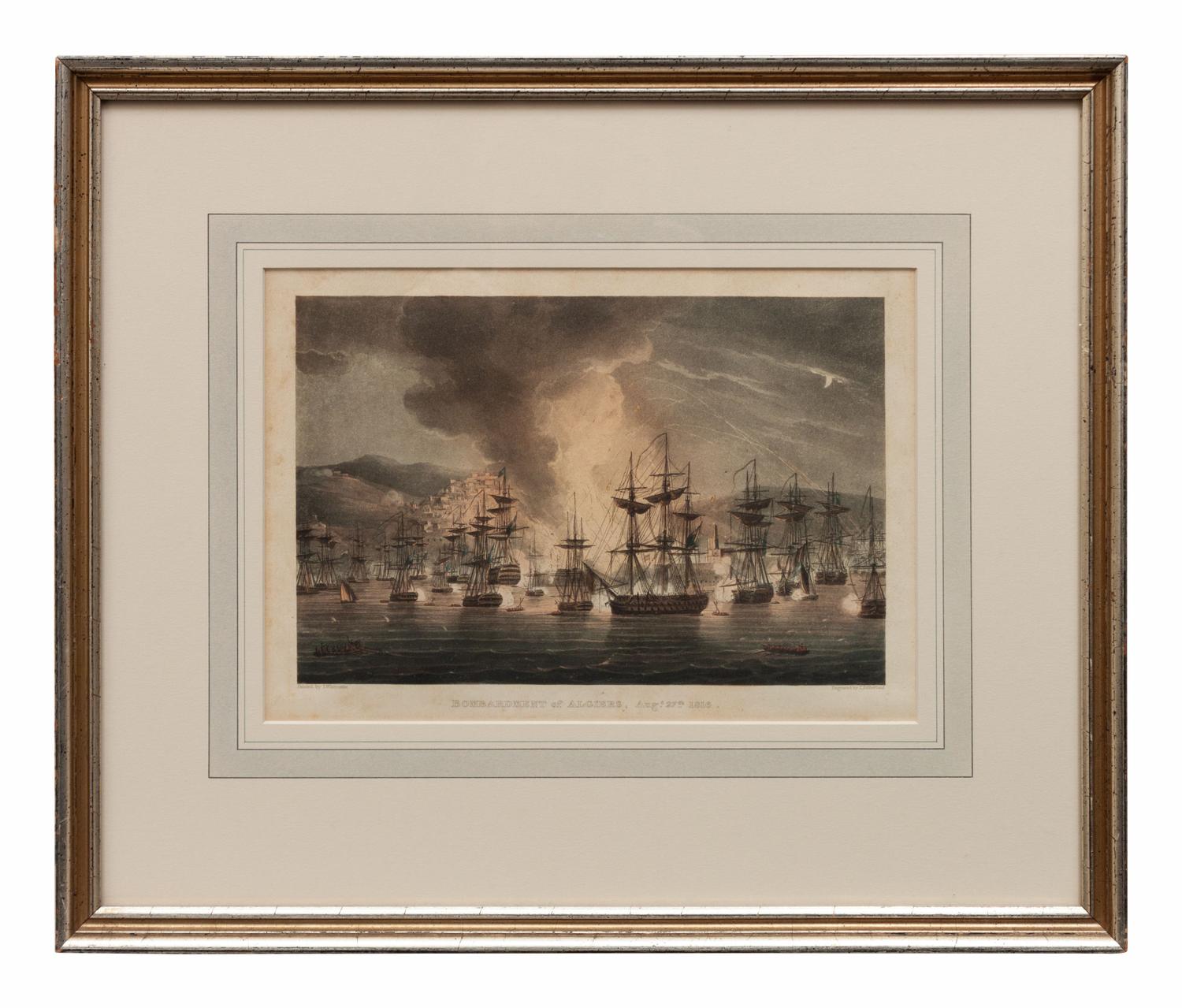 Three Nautical Color Engravings: Lord Howe in the Queen Charlotte, Bombardment of Algiers and Capture & Destruction of Four Spanish Frigates