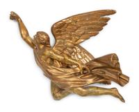 A Pair of Italian Carved Giltwood Winged Angel Appliqués