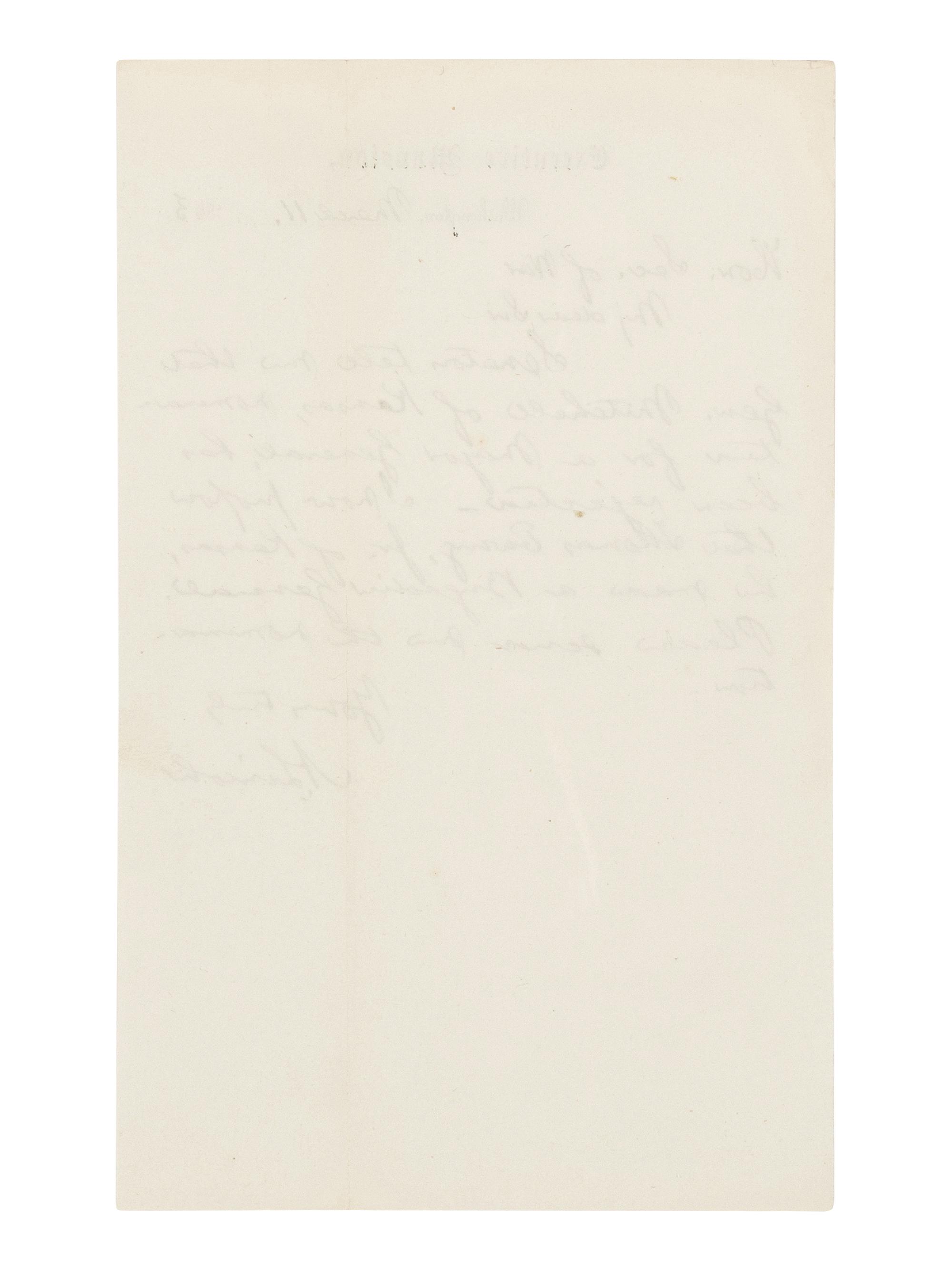 LINCOLN, Abraham (1809-1865). Autograph letter signed ("A. Lincoln") to Secretary of War Edwin M. Stanton. Executive Mansion, Washington, D.C., 11 March 1863.