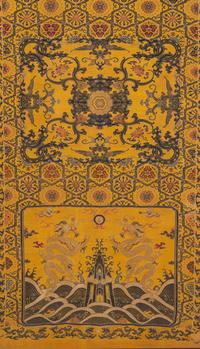 A Pair of Chinese Yellow Ground Brocade Woven 'Dragon' Silk Chair Covers