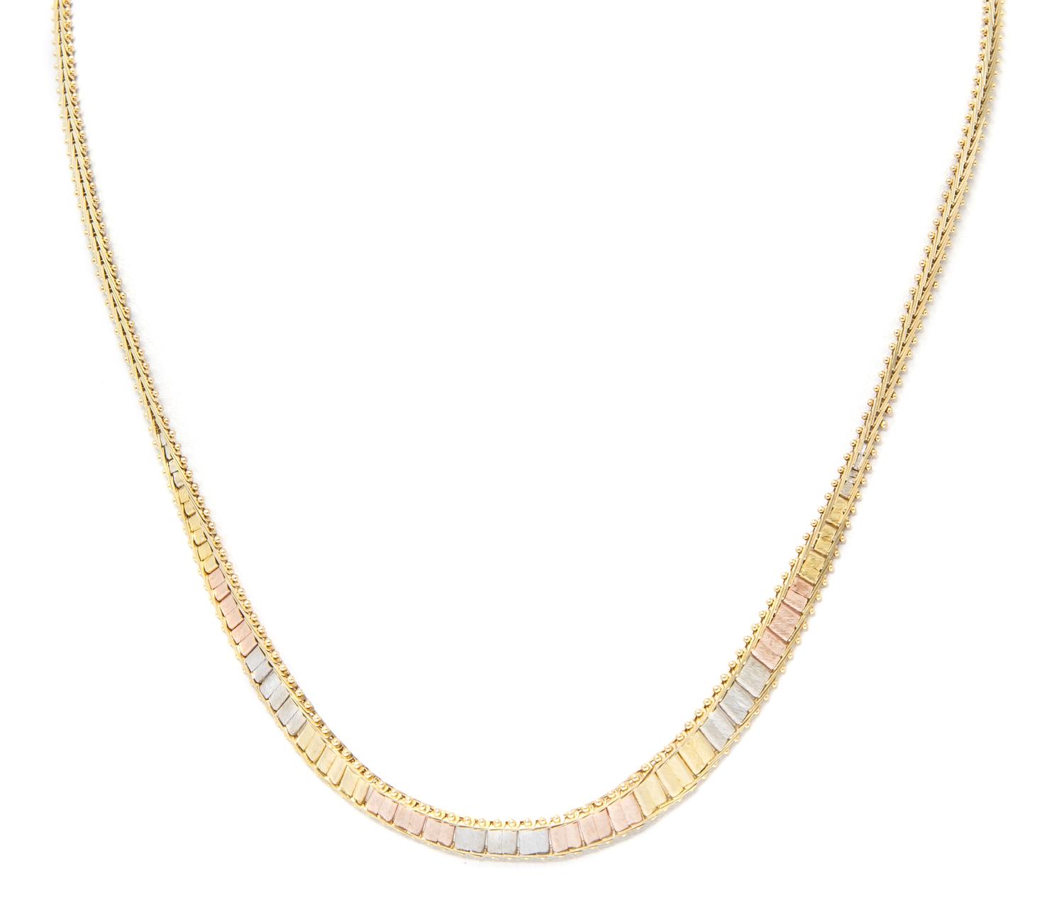 A 14 Karat Tri Color Gold Necklace, 5.30 dwts.