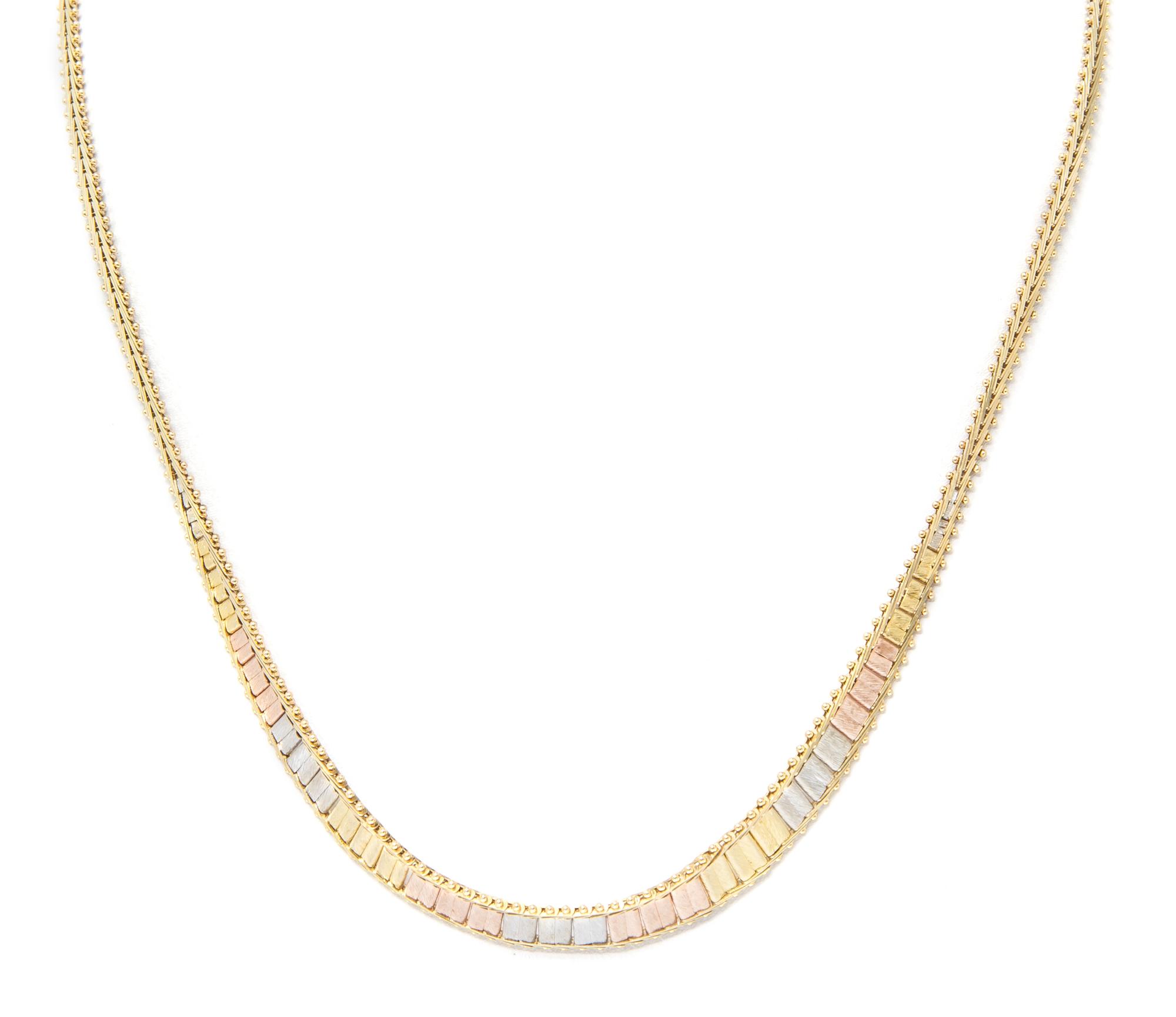 A 14 Karat Tri Color Gold Necklace, 5.30 dwts.