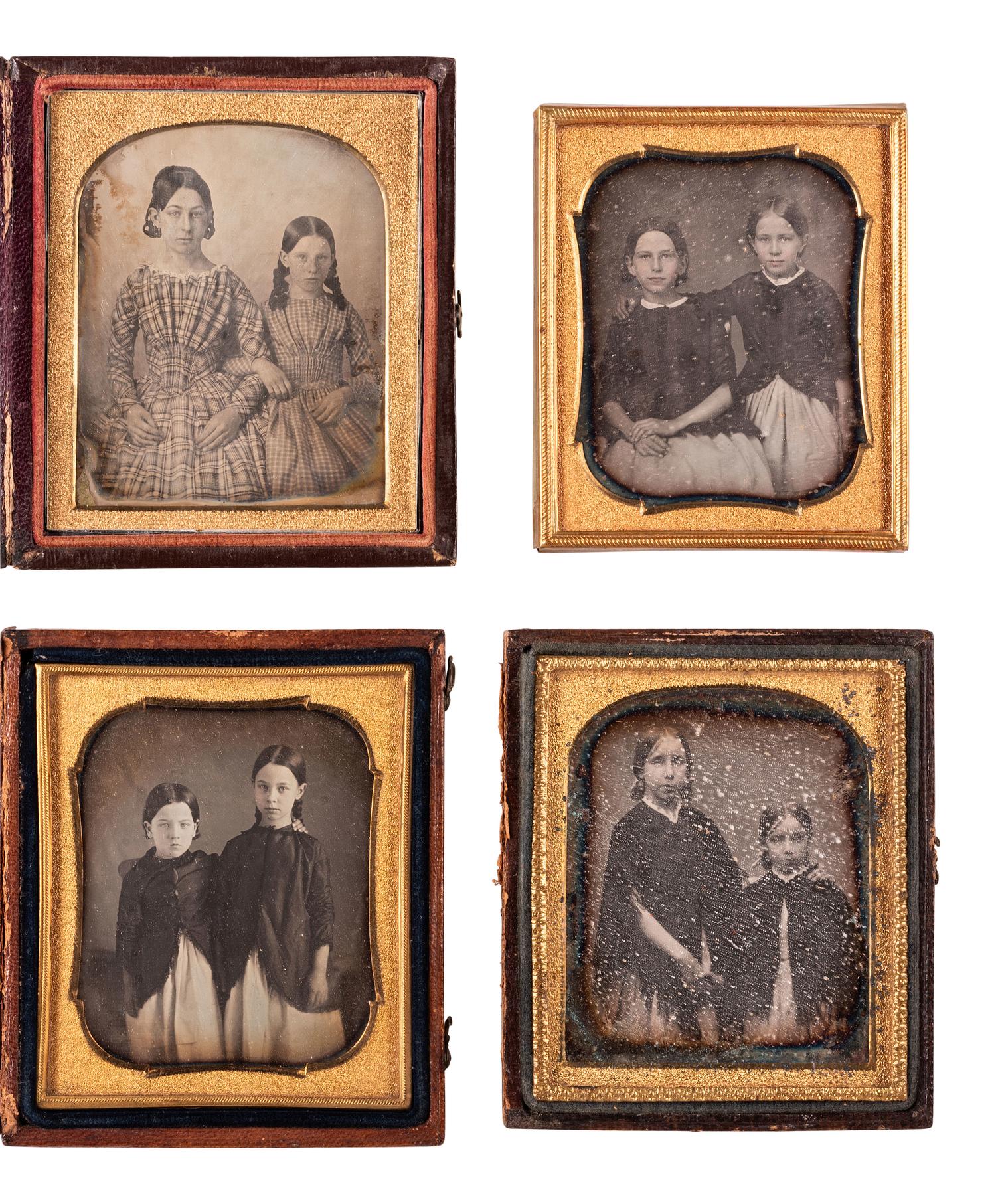 [EARLY PHOTOGRAPHY]. 32 sixth plate and quarter plate daguerreotypes of siblings, mostly sisters.