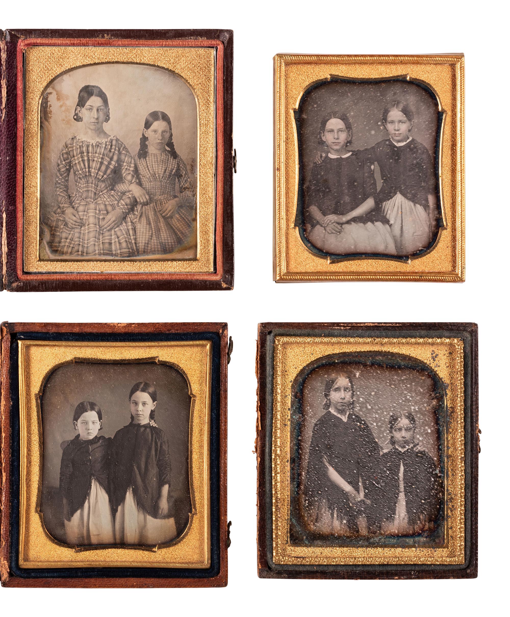 [EARLY PHOTOGRAPHY]. 32 sixth plate and quarter plate daguerreotypes of siblings, mostly sisters.