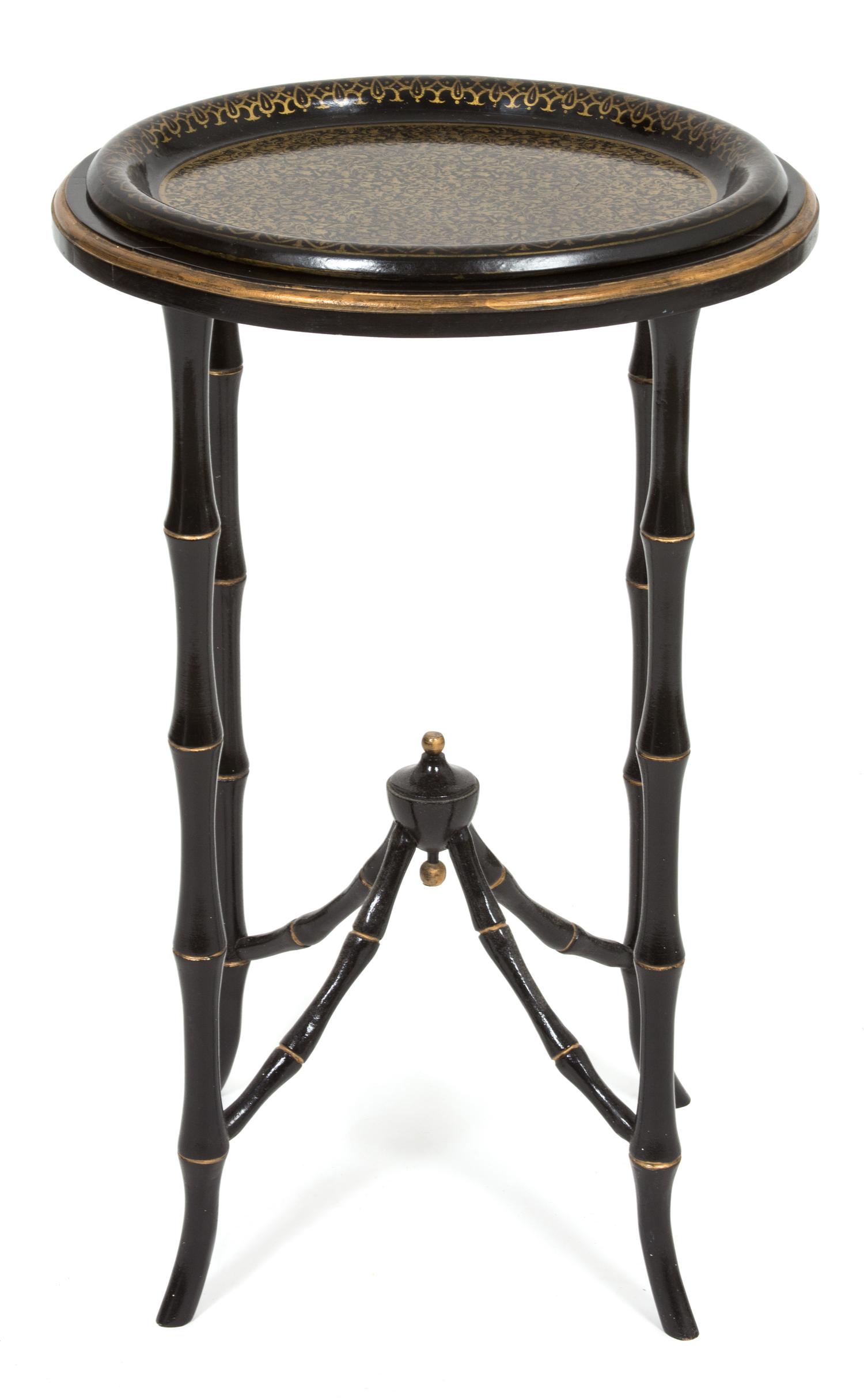 A Regency Style Ebonized and Gilt Tray Top Table Height 25 x width 15 x depth 13 1/2 inches. — 20TH CENTURY
