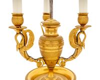 An Empire Style Gilt Metal Bouillotte Lamp with Tole Shade