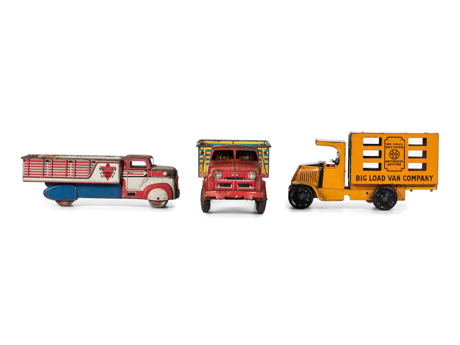 Three Marx Pressed Steel and Tin Truck Toys