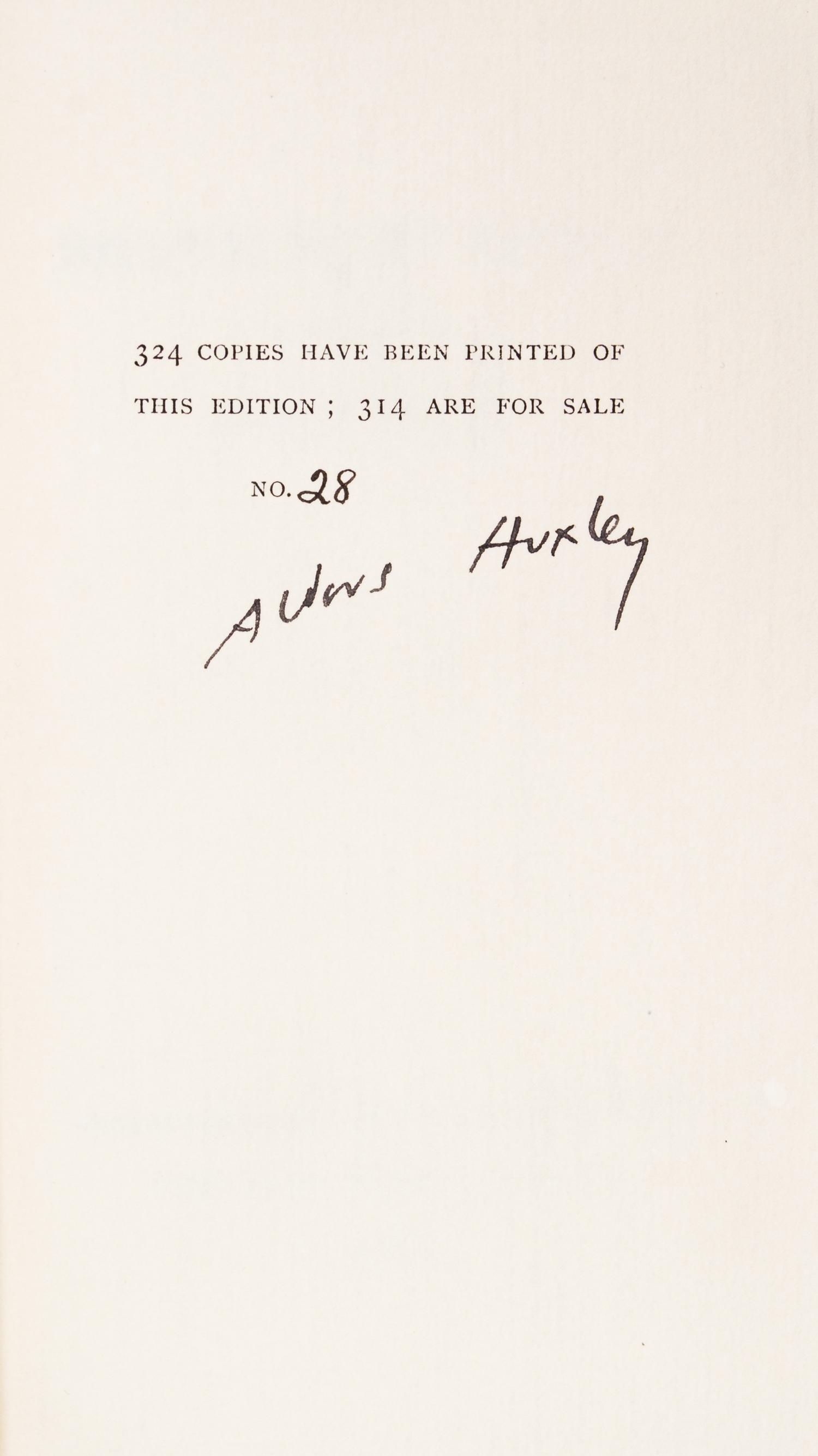 HUXLEY, ALDOUS. Brave New World. London, 1932. First, limited edition, signed.
