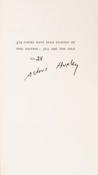 HUXLEY, ALDOUS. Brave New World. London, 1932. First, limited edition, signed.