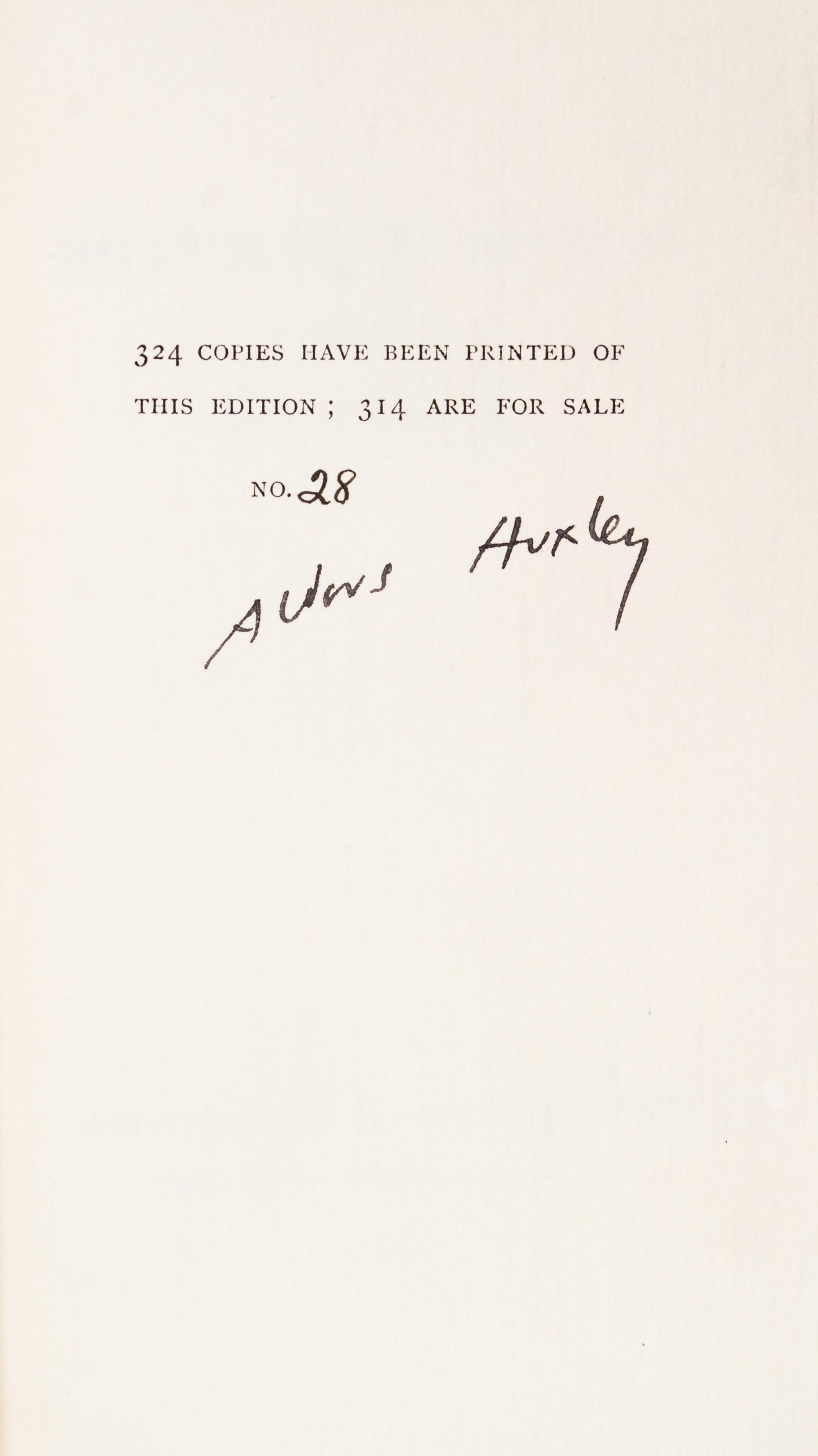 HUXLEY, ALDOUS. Brave New World. London, 1932. First, limited edition, signed.
